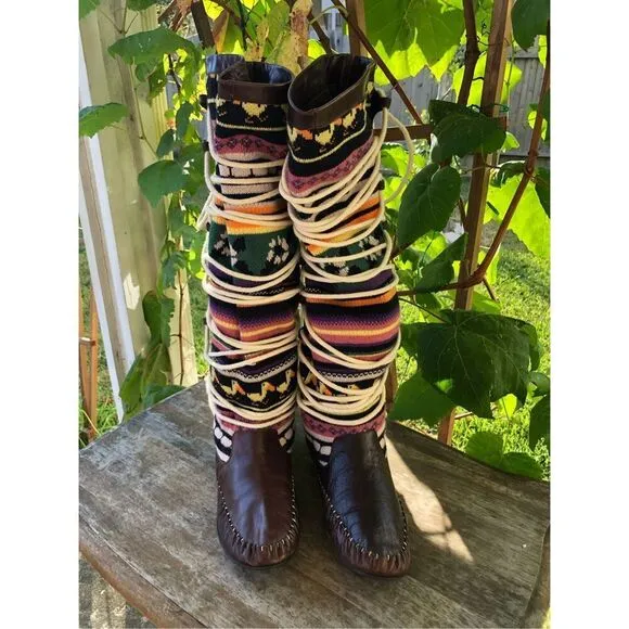 Anthropologie Matiko lace up Aztec boots 7.5