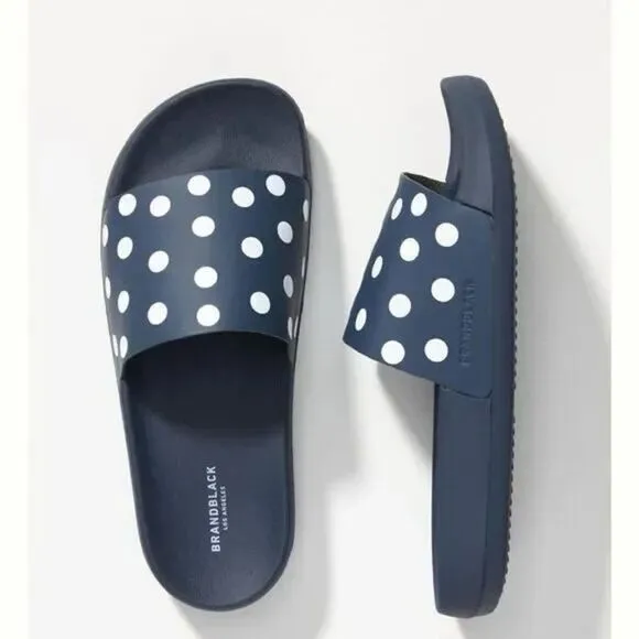 Anthropologie x Brandblack Kashiba-Lux Print Slide Sandals Blue White Dot US 7.5