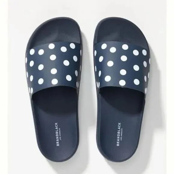 Anthropologie x Brandblack Kashiba-Lux Print Slide Sandals Blue White Dot US 7.5