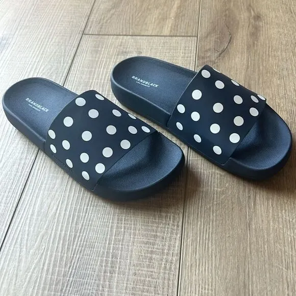 Anthropologie x Brandblack Kashiba-Lux Print Slide Sandals Blue White Dot US 7.5