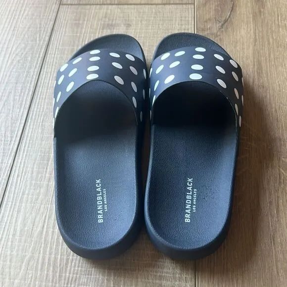 Anthropologie x Brandblack Kashiba-Lux Print Slide Sandals Blue White Dot US 7.5