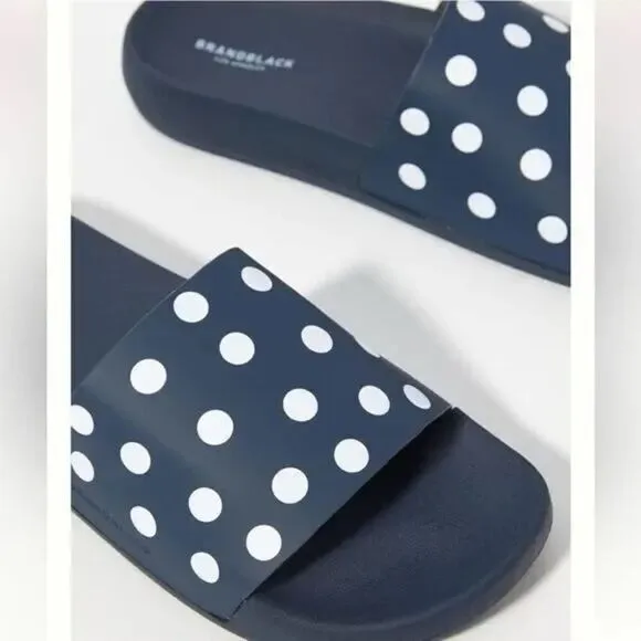 Anthropologie x Brandblack Kashiba-Lux Print Slide Sandals Blue White Dot US 7.5