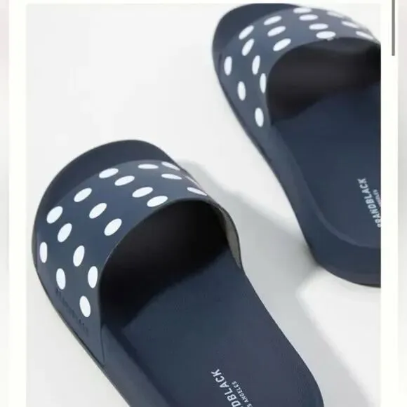 Anthropologie x Brandblack Kashiba-Lux Print Slide Sandals Blue White Dot US 7.5
