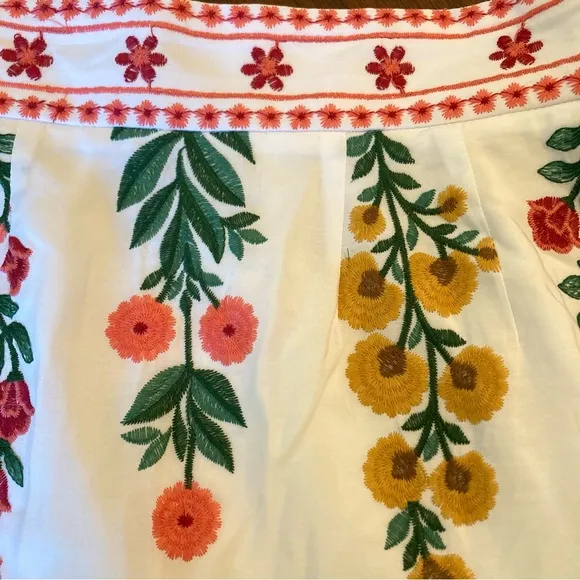 ANTONIO MELANI Nicci White Pink Yellow Floral Print Embroidered Midi Maxi Skirt