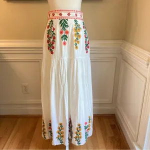 ANTONIO MELANI Nicci White Pink Yellow Floral Print Embroidered Midi Maxi Skirt
