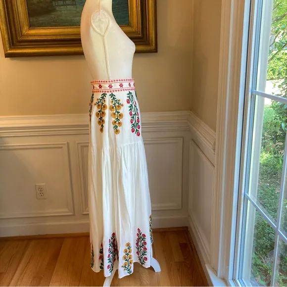 ANTONIO MELANI Nicci White Pink Yellow Floral Print Embroidered Midi Maxi Skirt