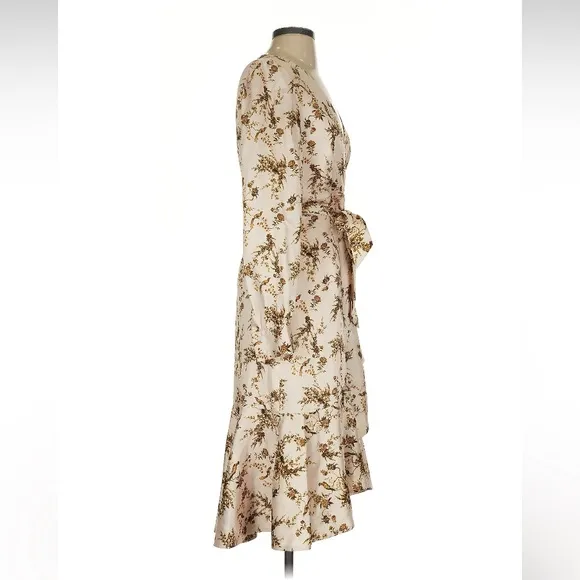 ANTONIO MELANI Shira Cream Taupe Brown Tone Floral Bird Animal Print Wrap Dress
