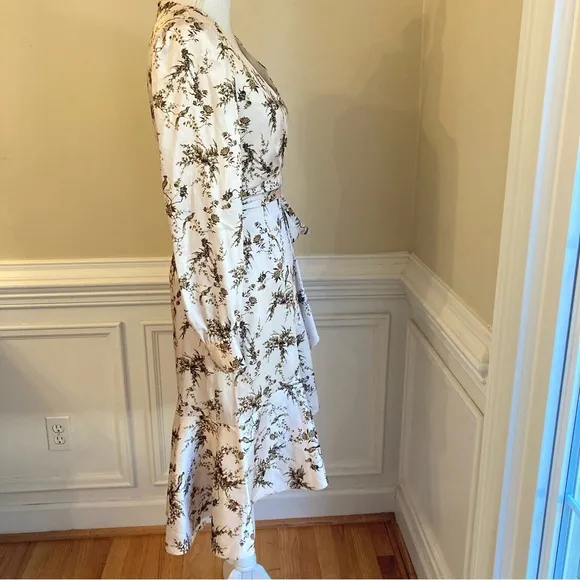 ANTONIO MELANI Shira Cream Taupe Brown Tone Floral Bird Animal Print Wrap Dress