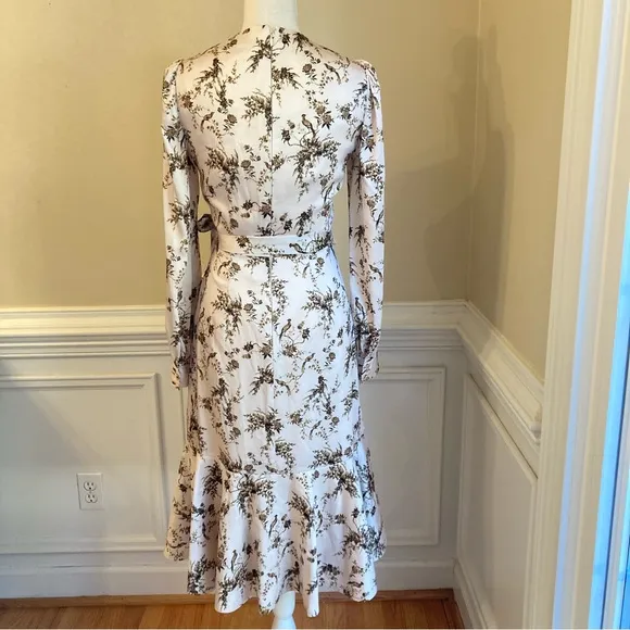 ANTONIO MELANI Shira Cream Taupe Brown Tone Floral Bird Animal Print Wrap Dress