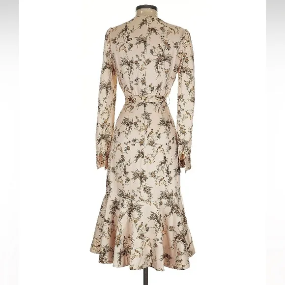ANTONIO MELANI Shira Cream Taupe Brown Tone Floral Bird Animal Print Wrap Dress
