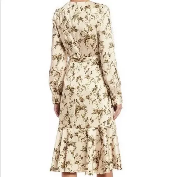 ANTONIO MELANI Shira Cream Taupe Brown Tone Floral Bird Animal Print Wrap Dress