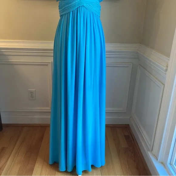ANTONIO MELANI Turquoise Blue Ruffle Cut Out Maxi Dress