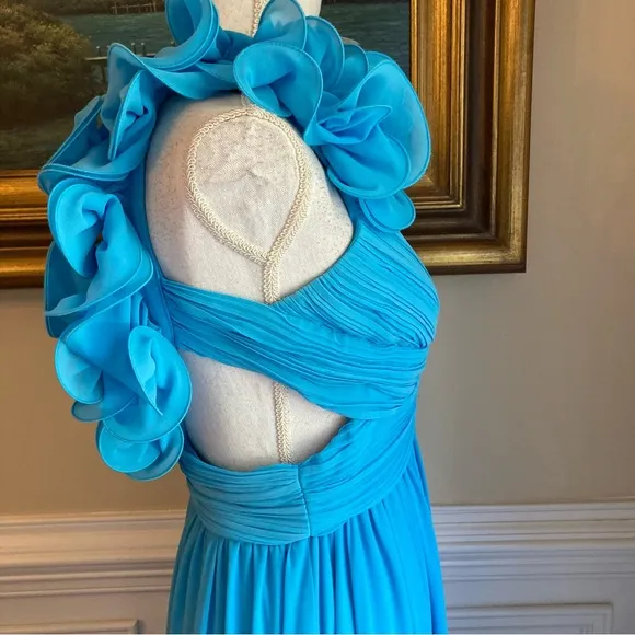 ANTONIO MELANI Turquoise Blue Ruffle Cut Out Maxi Dress