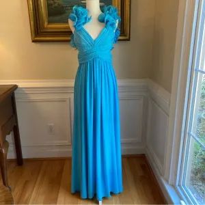 ANTONIO MELANI Turquoise Blue Ruffle Cut Out Maxi Dress