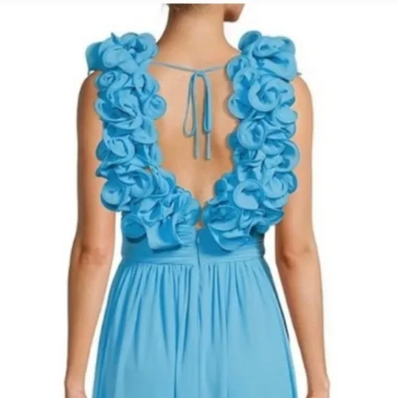 ANTONIO MELANI Turquoise Blue Ruffle Cut Out Maxi Dress