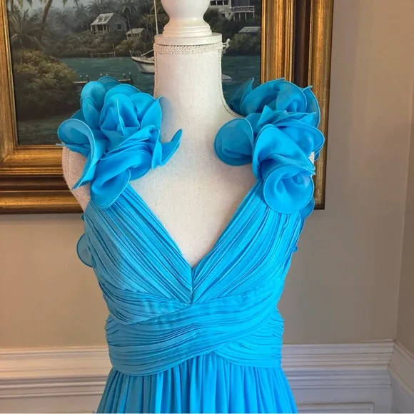 ANTONIO MELANI Turquoise Blue Ruffle Cut Out Maxi Dress