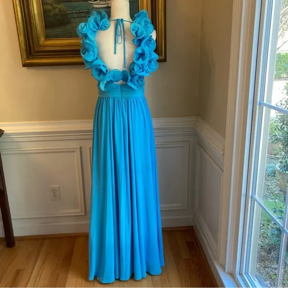 ANTONIO MELANI Turquoise Blue Ruffle Cut Out Maxi Dress