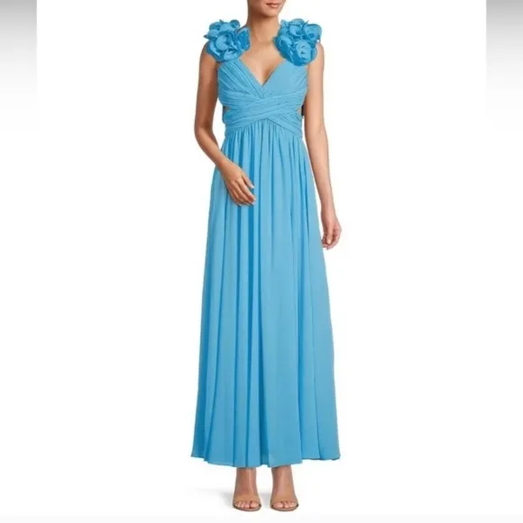 ANTONIO MELANI Turquoise Blue Ruffle Cut Out Maxi Dress