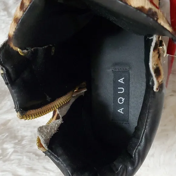 Aqua Fur Animal Print Lace-Up Ankle Boots Size 8.5 NWOT