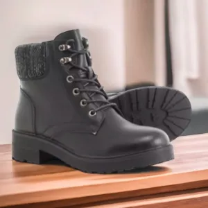 AquaDiva Britt Black Leather Lace-Up Boots  (BBT6)
