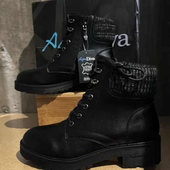 AquaDiva Britt Black Leather Lace-Up Boots  (BBT6)