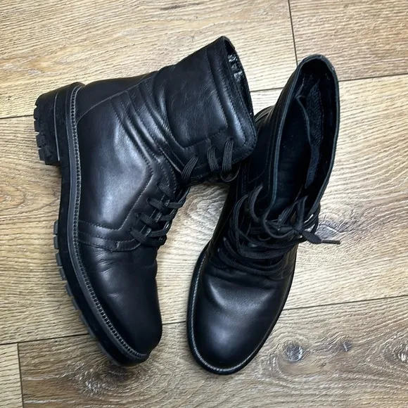 Aquatalia Black Lace Up Leather Combat Boots Size 6 1/2