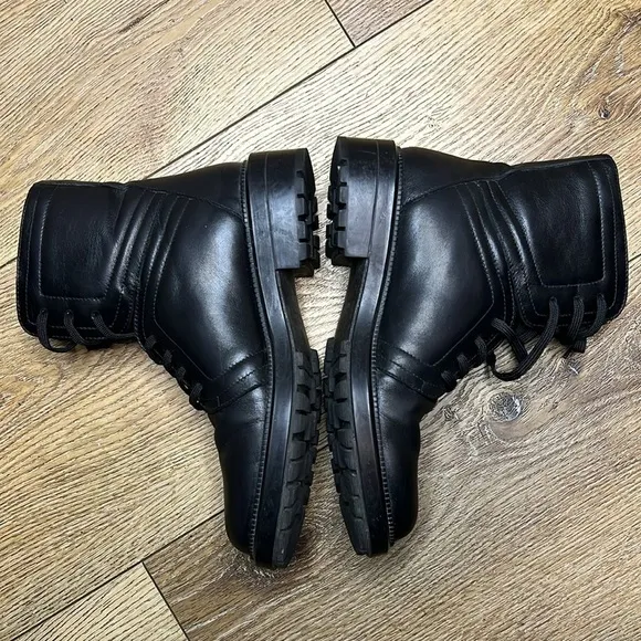 Aquatalia Black Lace Up Leather Combat Boots Size 6 1/2