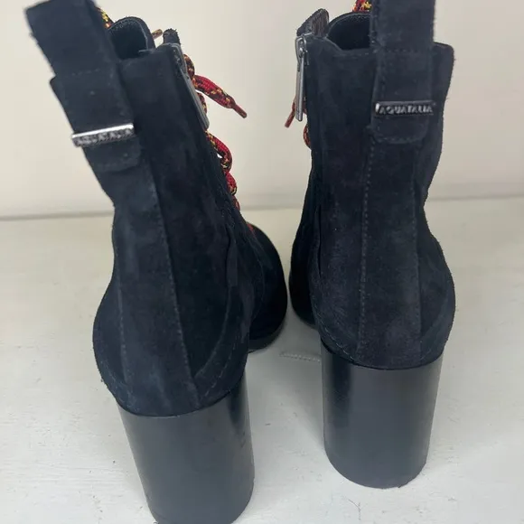 Aquatalia Ihana Black Suede Weatherproof Lace-Up Boots Lug Sole Size 9.5 Italy