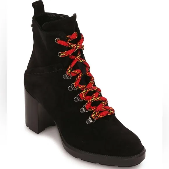 Aquatalia Ihana Black Suede Weatherproof Lace-Up Boots Lug Sole Size 9.5 Italy