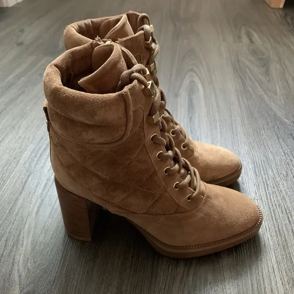 Aquatalia Iole Quilted Suede Lace-Up Booties Women 6.5 Brown Weatherproof Boots