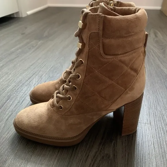 Aquatalia Iole Quilted Suede Lace-Up Booties Women 6.5 Brown Weatherproof Boots