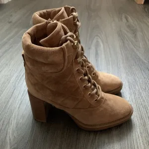 Aquatalia Iole Quilted Suede Lace-Up Booties Women 6.5 Brown Weatherproof Boots