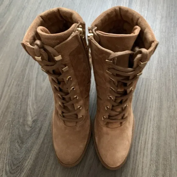 Aquatalia Iole Quilted Suede Lace-Up Booties Women 6.5 Brown Weatherproof Boots