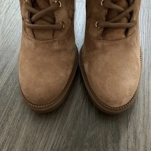 Aquatalia Iole Quilted Suede Lace-Up Booties Women 6.5 Brown Weatherproof Boots
