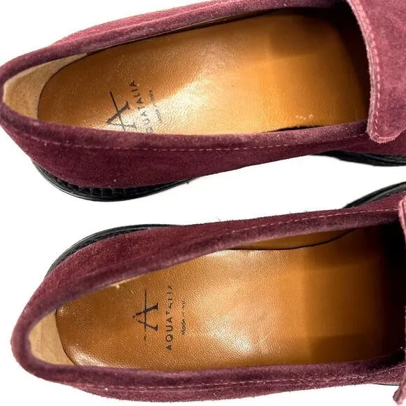 Aquatalia Kelsey Platform Loafers Oxblood Suede Weatherproof Women's 6 Slip On