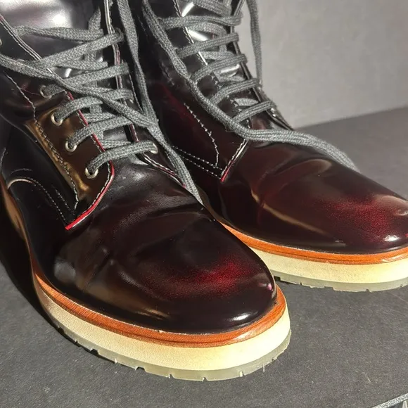 Aquatalia Oxblood Leather Lace Up Ankle Boots