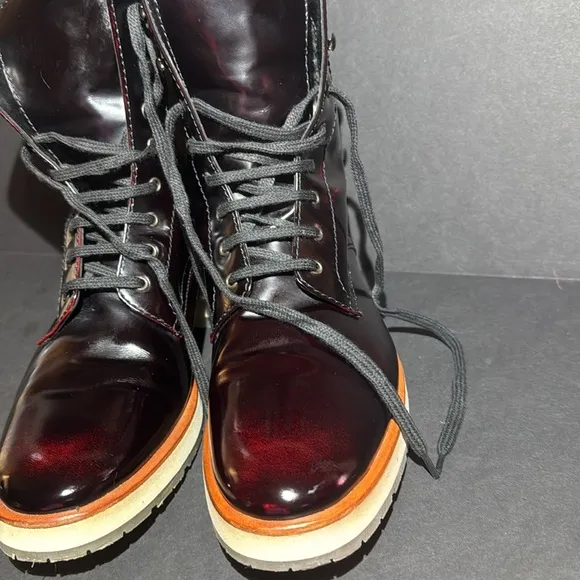 Aquatalia Oxblood Leather Lace Up Ankle Boots