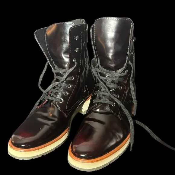 Aquatalia Oxblood Leather Lace Up Ankle Boots
