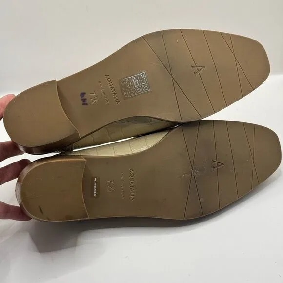 Aquatalia Women’s Size 7.5 Riya Croc Embossed Penny Loafer in Beige