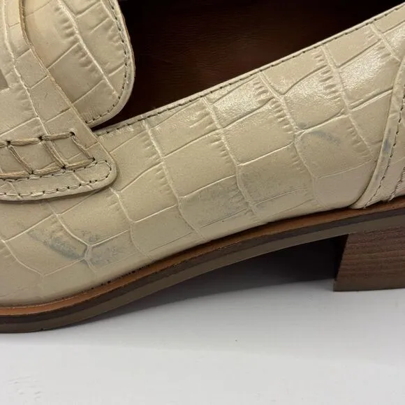 Aquatalia Women’s Size 7.5 Riya Croc Embossed Penny Loafer in Beige