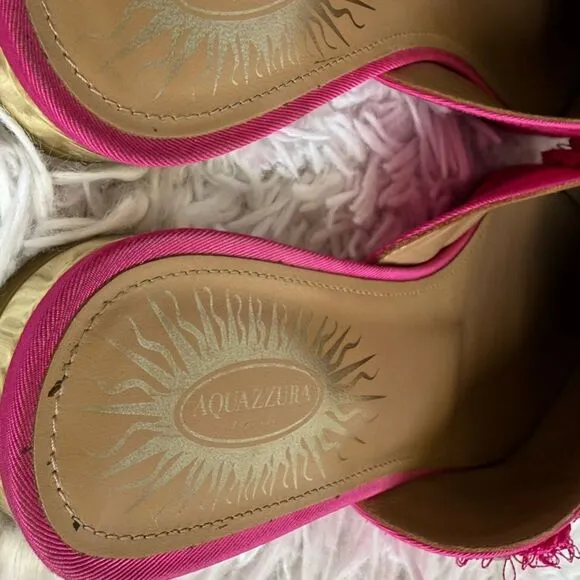 Aquazurra Pink Satin Sunflower Studded Embellished Mules Size 36
