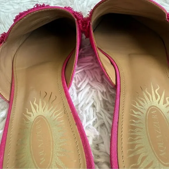Aquazurra Pink Satin Sunflower Studded Embellished Mules Size 36