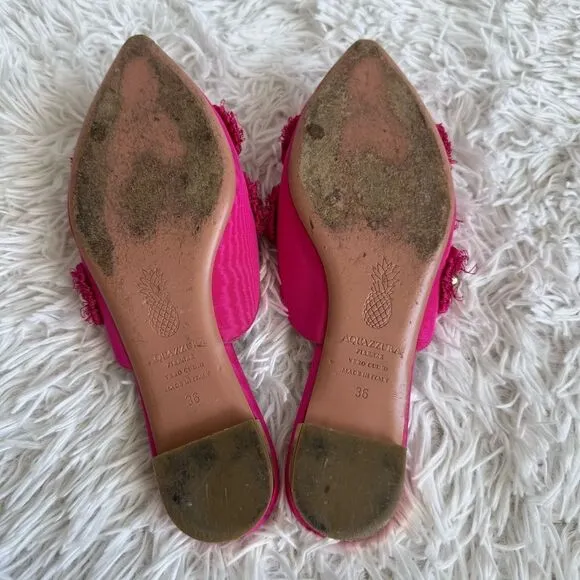 Aquazurra Pink Satin Sunflower Studded Embellished Mules Size 36