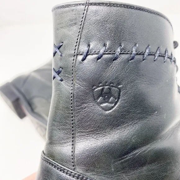 Ariat Black Leather Lace Up Boots Women's Size 8 Topstitch Detail Made In Brazil