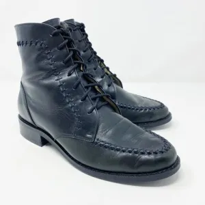 Ariat Black Leather Lace Up Boots Women's Size 8 Topstitch Detail Made In Brazil