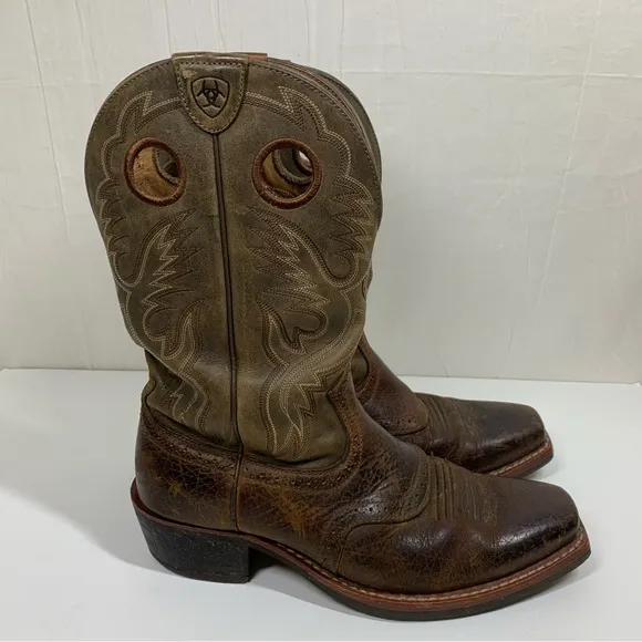 Ariat Heritage Roughstock Western Cowboy Boots Brown Two Tone Size 11EE