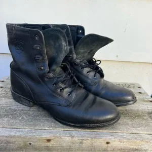 Ariat Lace Up Roper Cowgirl Granny Boots Black 9 1/2 B Ladies
