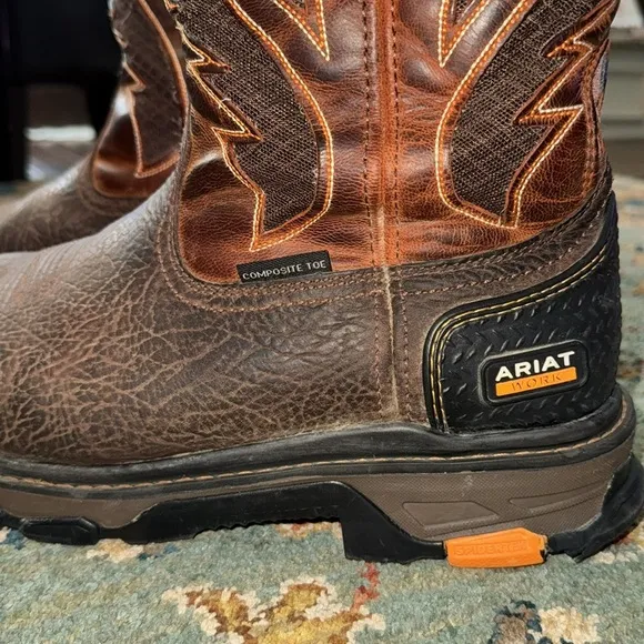 Ariat Leather 11EE Composite Toe Water Oil Resistant Orange Brown Leather Boots