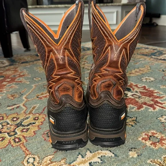 Ariat Leather 11EE Composite Toe Water Oil Resistant Orange Brown Leather Boots