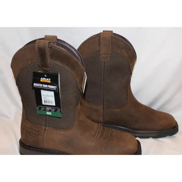 Ariat Men's Groundbreaker Steel Toe Waterproof Leather Work Boots Brown Sz 8.5